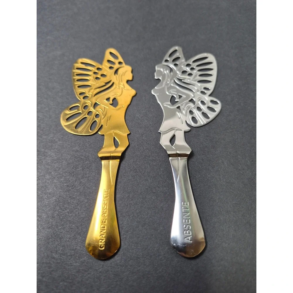 Absente Grande Absente Green Fairy Absinthe Spoons Gold Silver Set of 2 Barware
